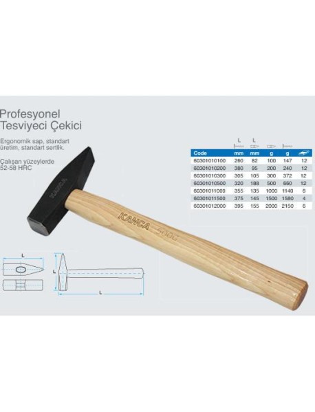 PROFESYONEL TESVİYECİ AĞAÇ SAPLI ÇEKİÇ 1500 GR
