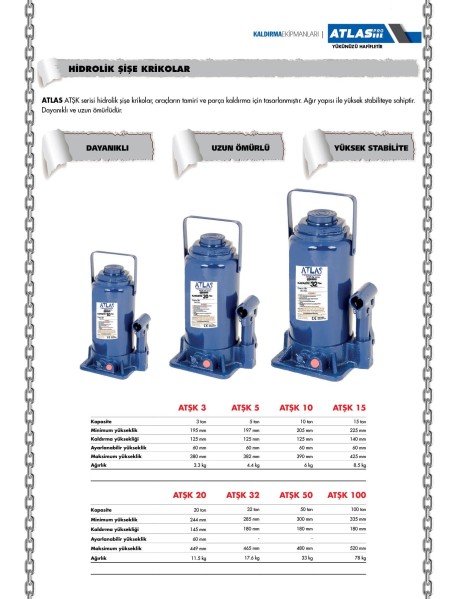 ATLAS ATŞK5 Hidrolik Şişe Kriko, Kapasite 5 ton
