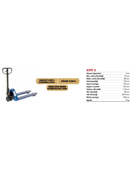 ATLAS  ATTP 3 AĞIR HİZMET  Transpalet 3 Ton